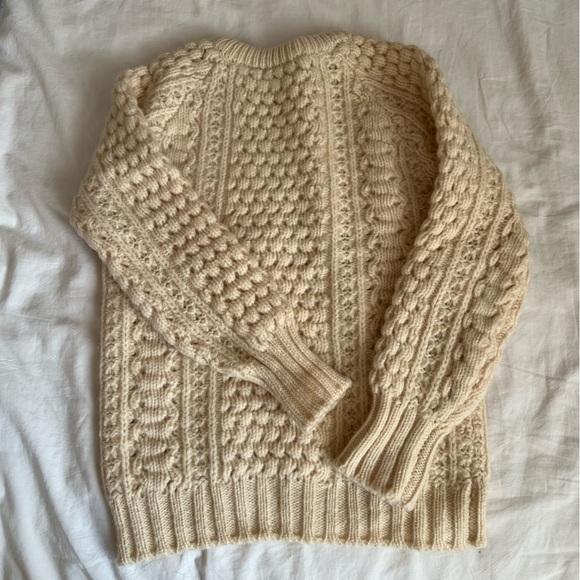 1970s Handmade Malinmor Irish Wool Cream Cable-Knit Sweater, Size XS/S - Picture 6 of 8